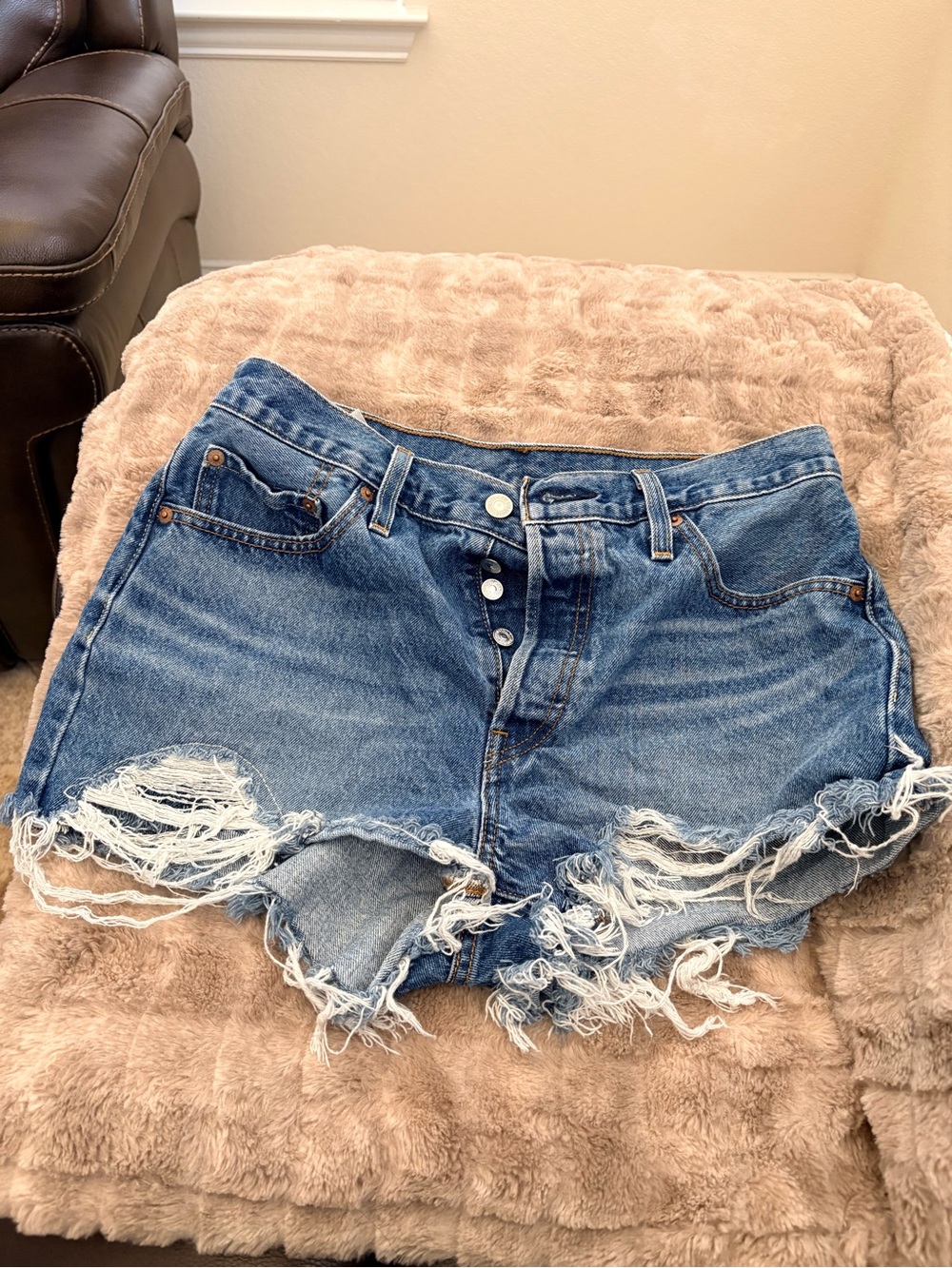 Levi's Distressed Blue Denim Cutoff Shorts